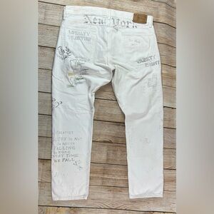 Mens Polo Ralph Lauren White Jeans The Sullivan Slim Graffiti Graphic Size 36x30